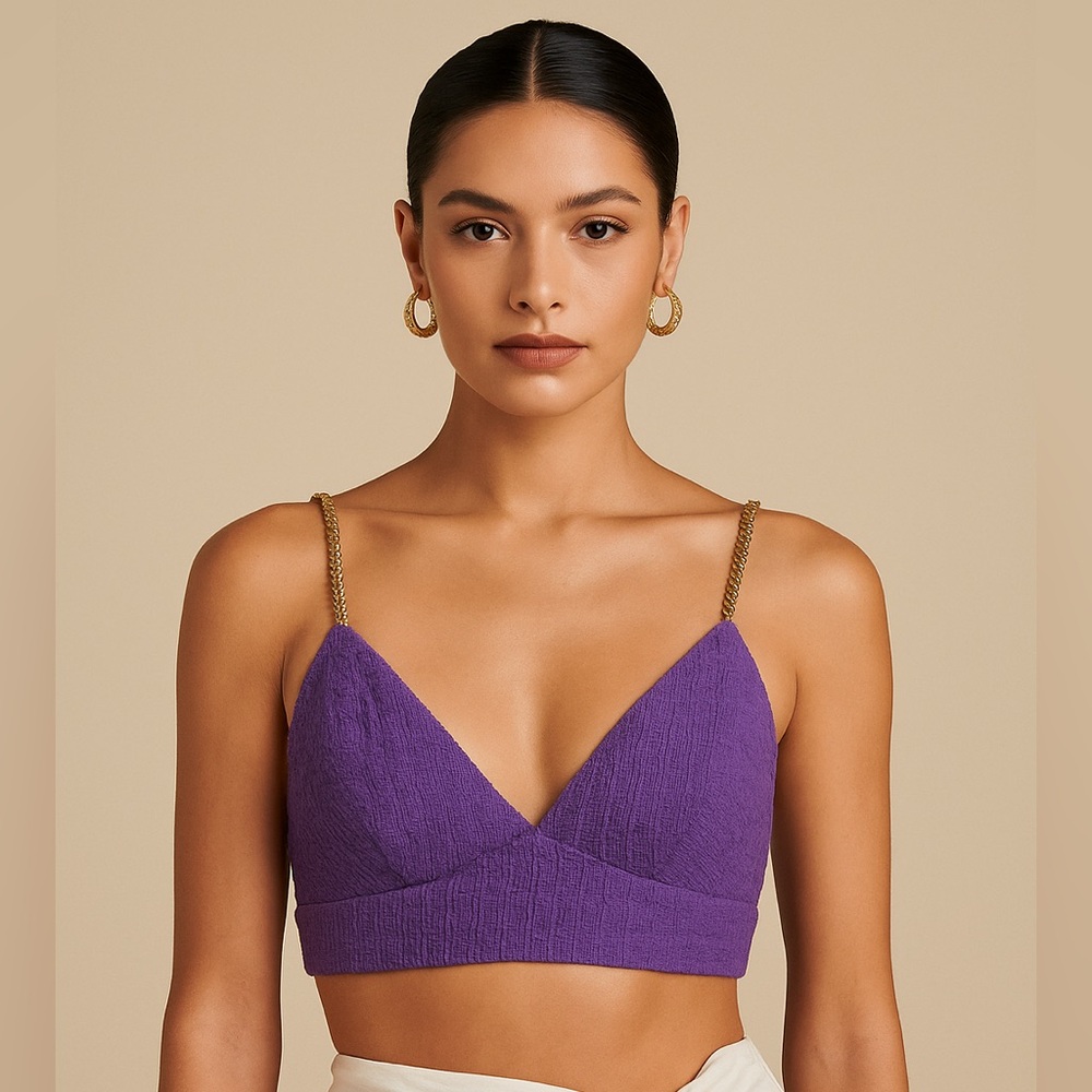 💜 Maje Purple Textured Bralette Top | Size 2 (US Medium) | Chain Strap | NWT✨